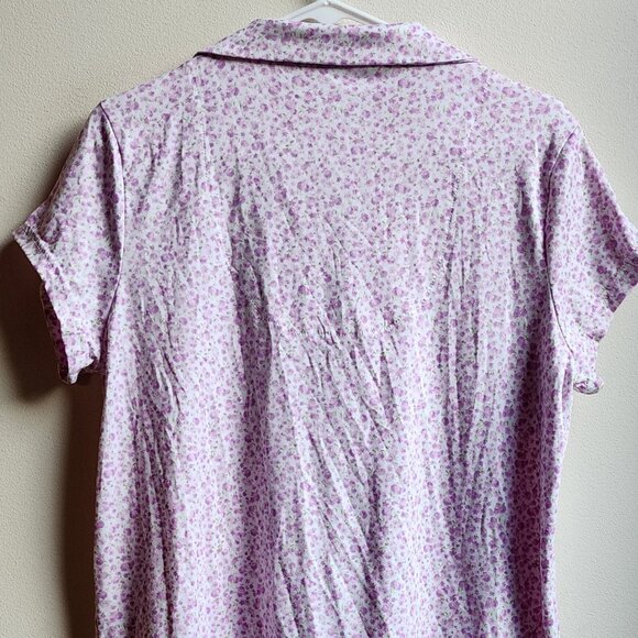 Laura Ashley Purple Floral Button Down Pajama Shirt Size Medium - Picture 15 of 16